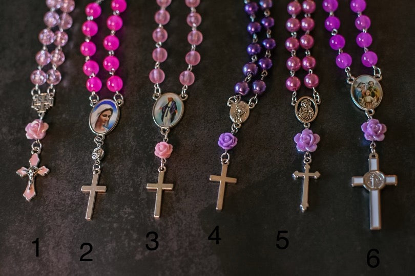 car rosaries-pink/purple