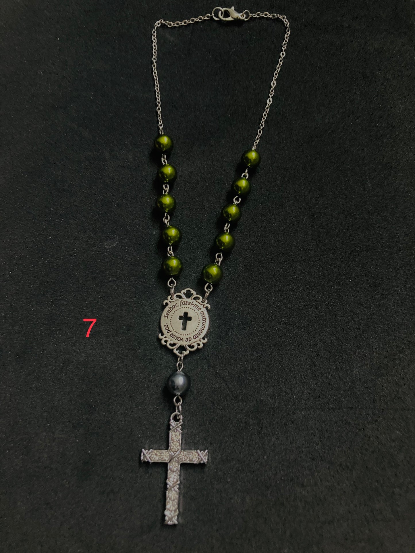 car rosaries-green and silver